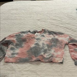 BB Dakota by Steve Madden Pink and Gray Tie-Dye Cropped Sweater